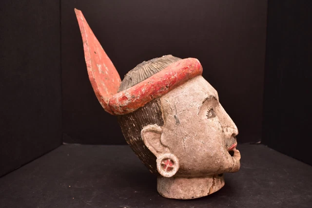 Antique Burmese Puppet Head Carved Wood Theater Large Moving Jaw Lifesize Statue 3