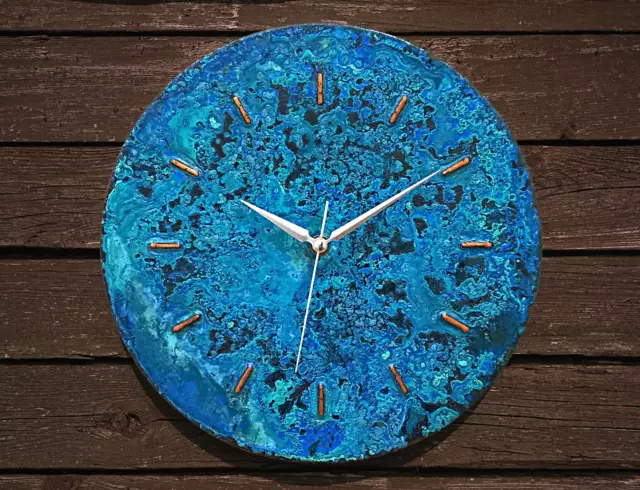 Blue Patina Handmade Copper Wall Clock Farmhouse Mid Century Modern Wall Decor 3