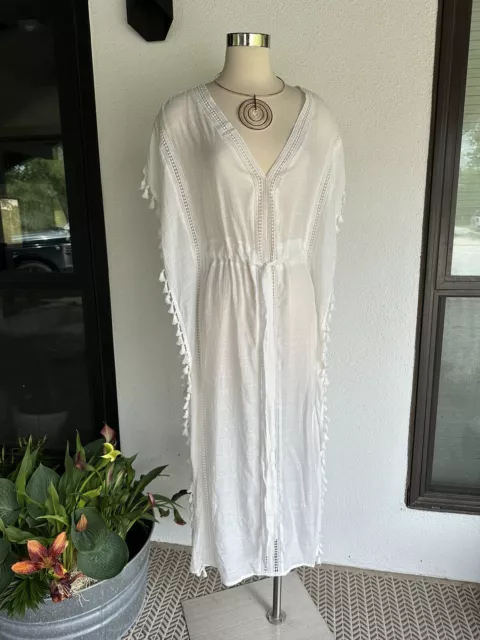 Cupshe long white Pool beach Swim cover Up maxi dress Caftan tie front S New