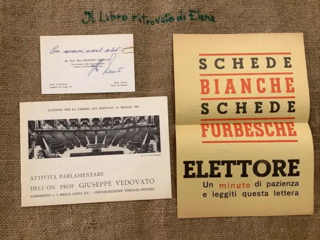 Propaganda Elettorale Giuseppe Vedovato DC Libertas 1968 Con Biglietto Autografo