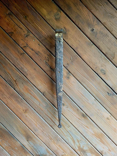 19c Antique Hand Wrought Forged Iron Barn Door Strap Hinges 25"