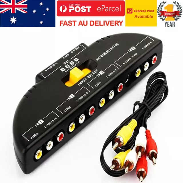 4 Way Port Audio Video Signal AV RCA Game Selector 1 Out Switcher Splitter Box