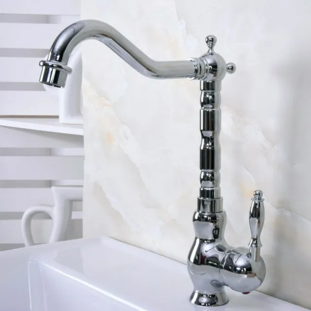 Polished Chrome Bathroom/Kitchen Sink Faucet Swivel Spout Basin Mixer Tap