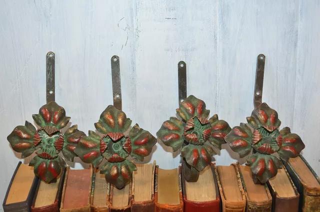 One Pair Vintage Italian Tole Metal Floral Drapery Tie Back Hooks