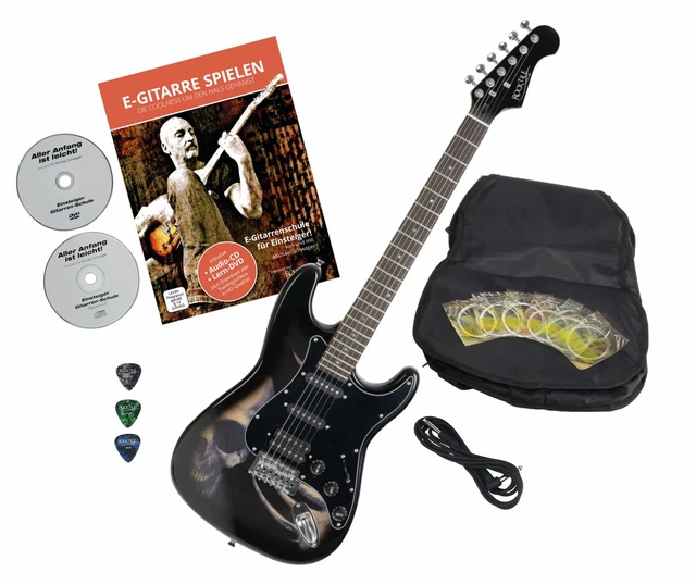 Crâne Modes Guitare Electrique Skull Stratocaster Heavy Metal Noir Accessoires