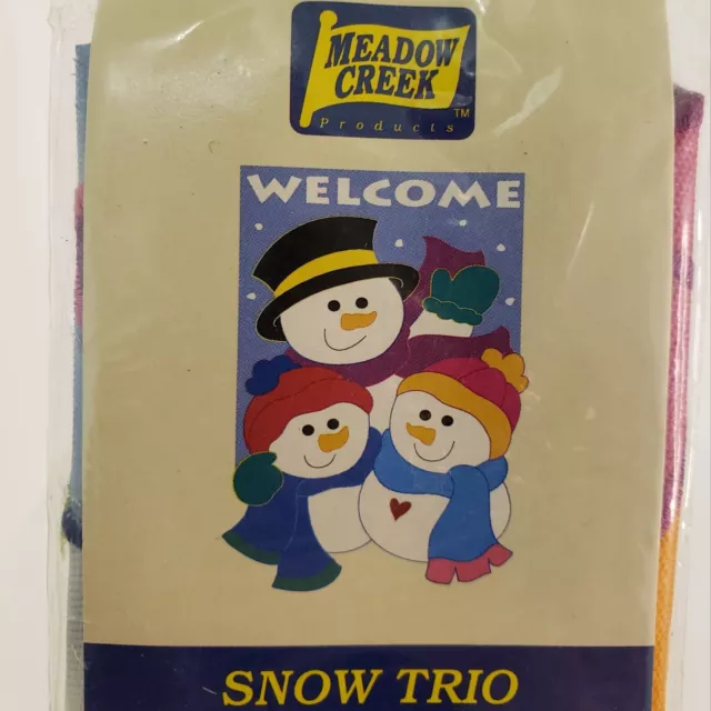 VINTAGE Winter Welcome Garden Flag Snowman & Family 11x15" Snow Trio NEW