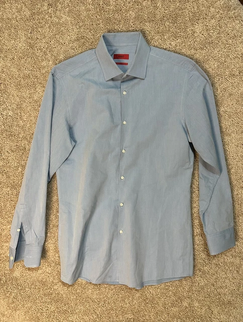 Hugo Boss Men's Sharp Fit Cutaway Blue Dress Shirt Size 15.5 (32/33)