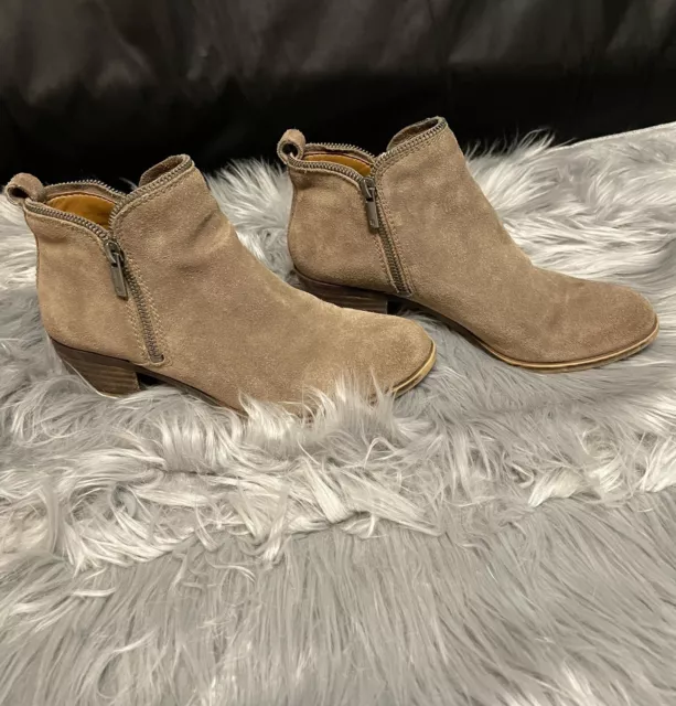 Lucky Brand Tan Side Zip Taupe Suede Leather Ankle Boots Women's Size 6.5