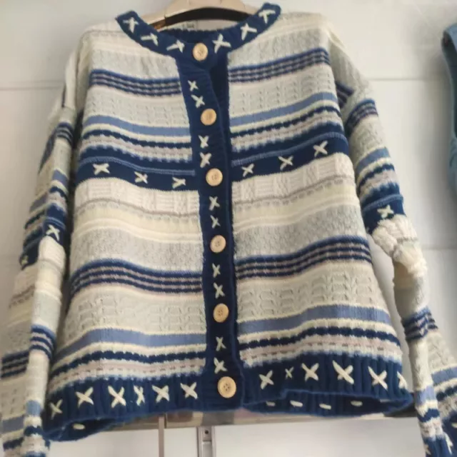 Vintage Style Femme Cardigan Tricot Pull Manteau Long Manche Rayé Haut Bouton