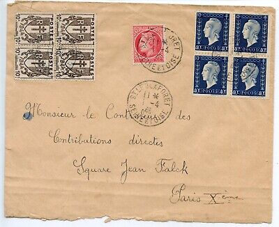 Letter stamp block of 4 # 670 and 684 // saint leu la foret to paris 1948