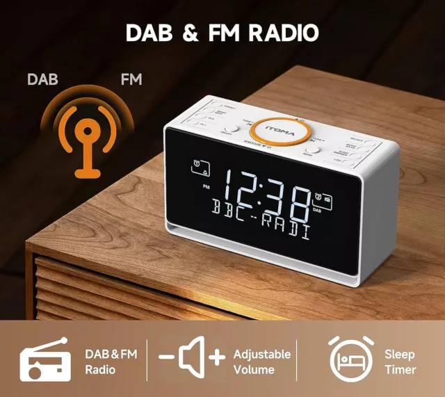 DAB & FM Radio Dual Alarm Clock with 40 Presets Bluetooth with USB Charger AU