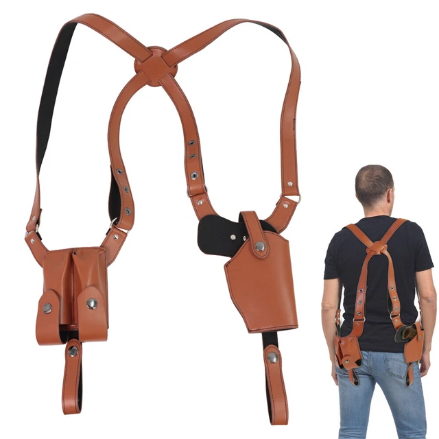 Tactical Gun Holster Shoulder Genuine Real Leather Pistol and Mag Concealed Vest
