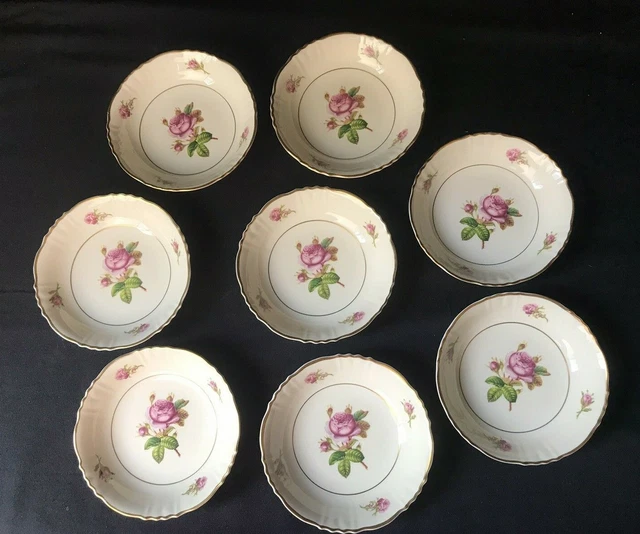 8 BERRY BOWLS Syracuse China Victoria Rose Federal Shape ~ Ivory ~ YGF