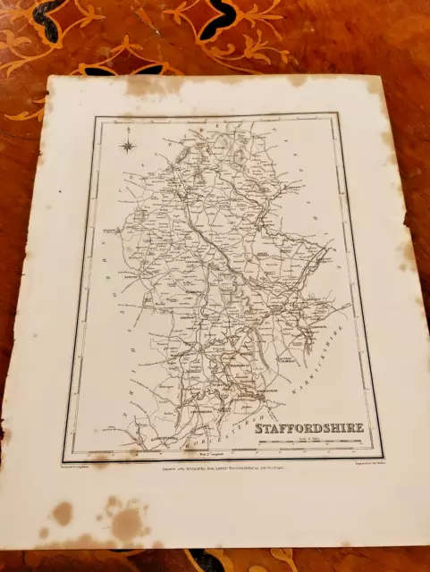 c1840s Staffordshire County Map Lewis Topographical Dictionary Plate Birmingham