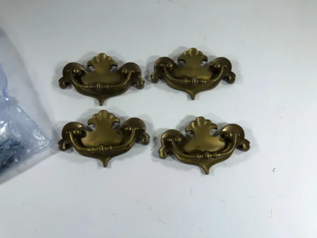 4 vintage Chippendale Batwing Brass Copper Dresser Drawer Pull Handles Hardware