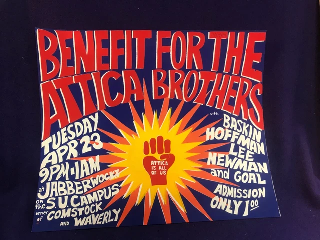 Vintage Attica Prison Riot Protest Poster Syracuse 1974 Baskin Hoffman Lee Newma