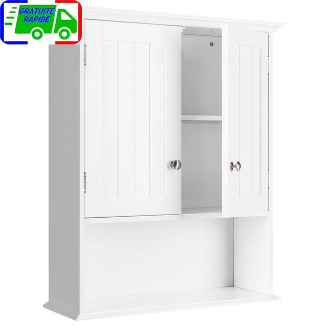 MEUBLE DE SALLE de Bain Armoire Murale avec 2 Portes Étagères Réglables