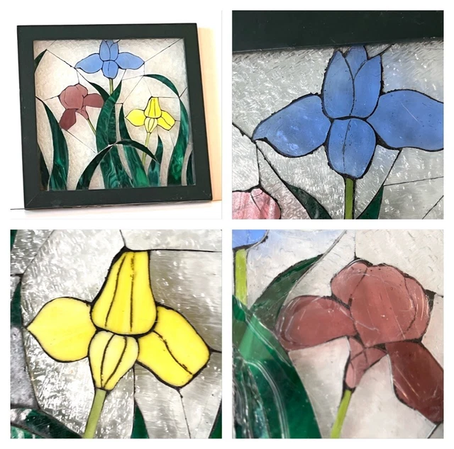 Tulips ? Stained Glass Panel, Framed for Hanging on Wall -Tulips? Floral 12"x12"