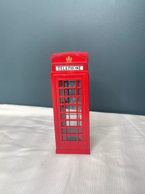 Metal Money Box In The Form Of A Vintage Red Telephone Box / Vgc With Stopper /