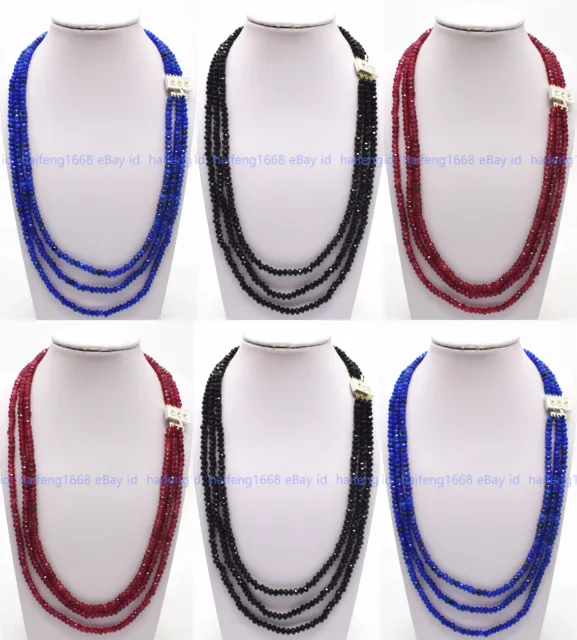 3 Reihen 2x4mm Mehrfarbig Facettiert Edelstein Rondelle Perlen Halskette 45-50cm
