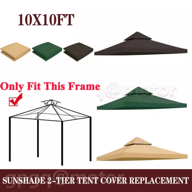 10'x10' Waterproof Gazebo 2 Tier Top Replacement Canopy UV Sunshade Patio Cover
