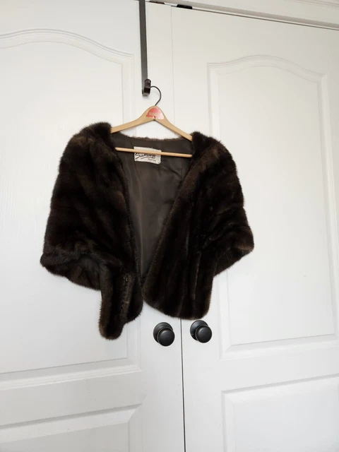 Vintage Brown Genuine Mink Fur Stole Shawl Wrap