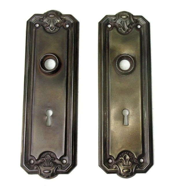 Pair Antique Vintage Victorian Eastlake Ornate Backplates Door Plates Reclaimed