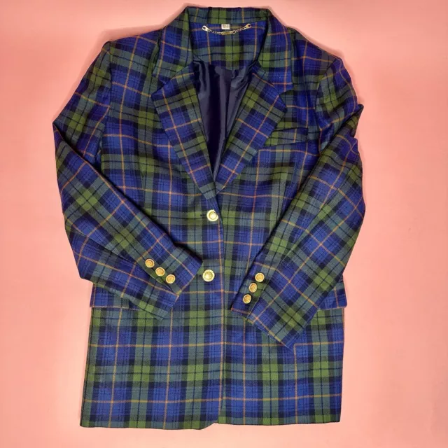 Vintage 70s 80s First Avenue 100% Wool Checked Tartan Size 12 Blazer Jacket