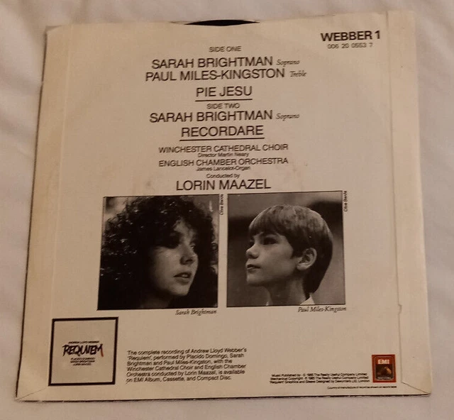 PIE JESU/RECORDARE REQUIEM 7" Vinyl Single Sarah Brightman Andrew Lloyd