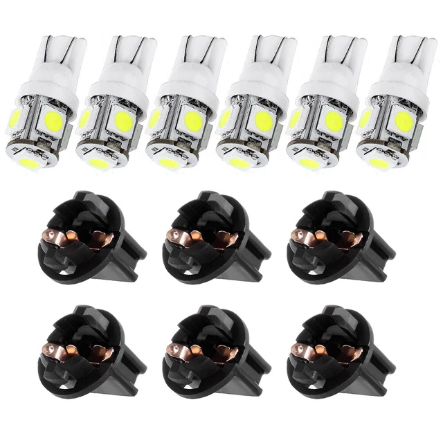 6x 6000K T10 194 LED Bulbs Instrument Gauge Cluster Dash Light W/ Sockets White