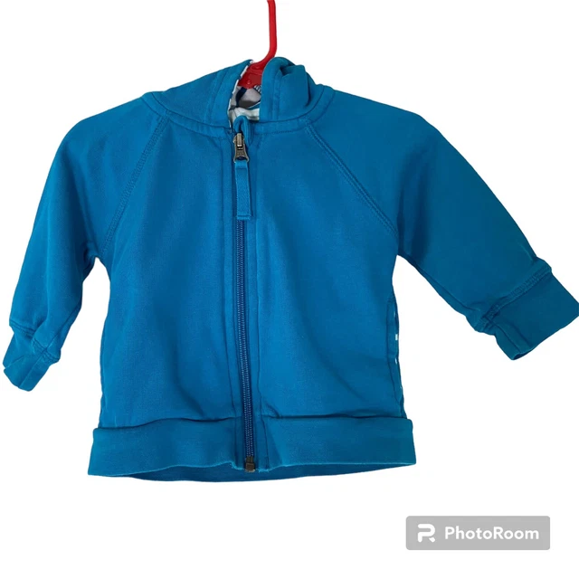 HANNA ANDERSSON Teal Zip Up Hoodie with Bear Ears 70 (6-12 Mos)