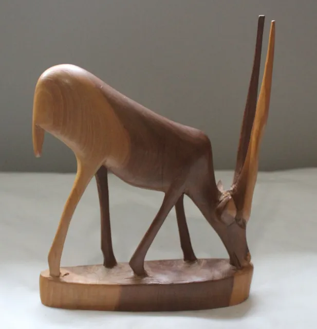 Vintage Mid Century Modern Handcrafted Wood 8" Gazelle Figurine Folk Art