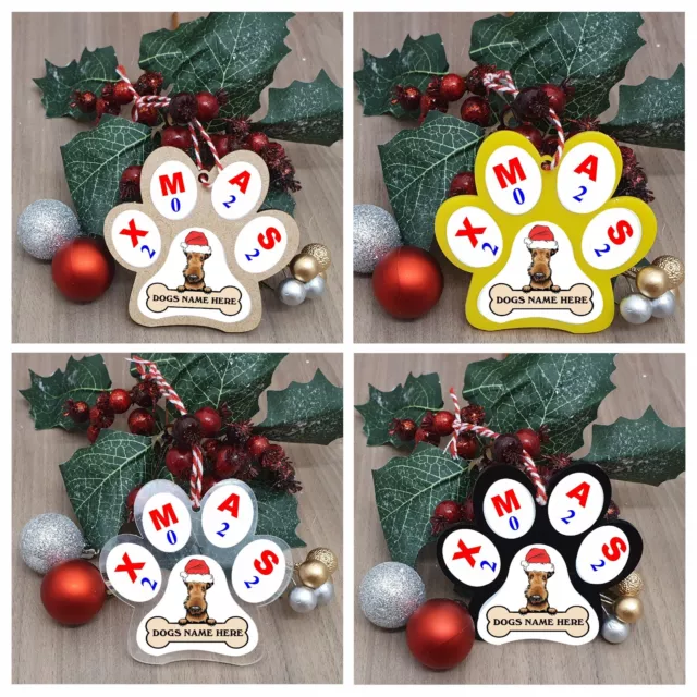 Personalised Cartoon Dog Paw Christmas Tree Decoration, Your Dogs Breed & Name