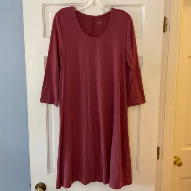 Garnet Hill Seamed Knit Trapeze Dress Red Tencel Stretch Long Sleeve Size M