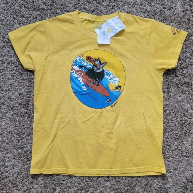 B. Kliban Crazy Shirt Sz Medium Surfing Cat Adult Yellow Hawaii NWT