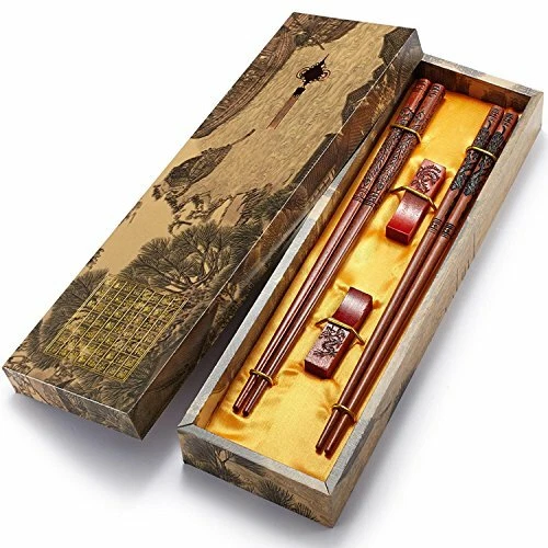 Chopstick Reusable Chinese Dragon and Phoenix Chopsticks with Holder and Carr...