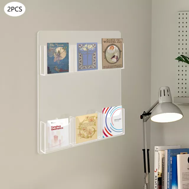 6 Slots Clear Acrylic Flyer Pamphlet Holder Wall Mounted Business Card Display