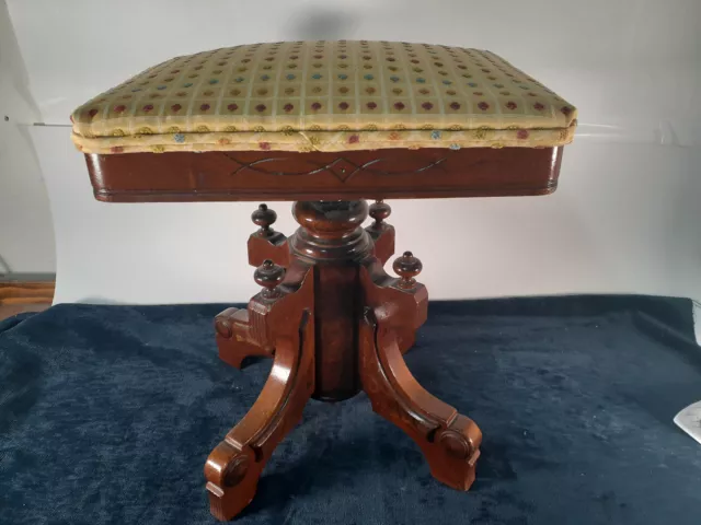Antique Victorian Burl Walnut Piano Stool, Hi-style, Reupohlstered