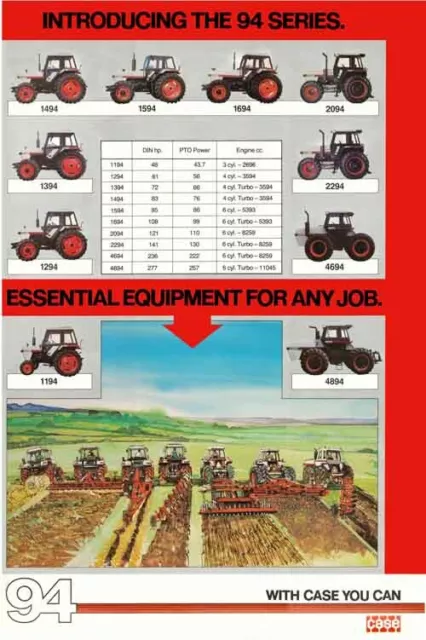 Case 94 Series David Brown Collection Range Tractor Poster Brochure Very Rare A3