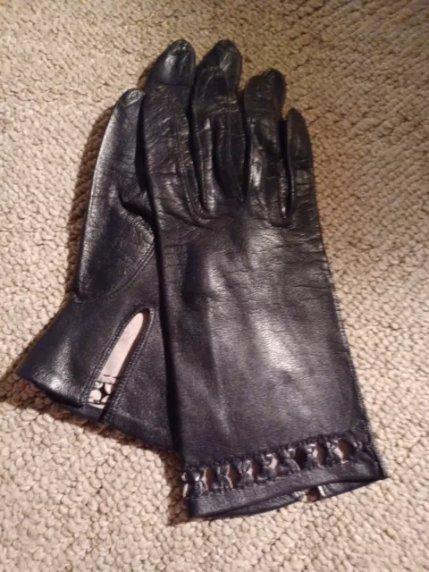 Vintage Ladies Grandoe Women's Genuine Leather Gloves Black Size 7.5