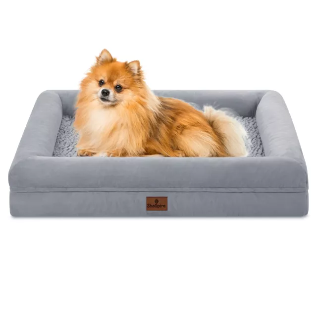 Gray Plush Orthopedic Medium Dog Bed Memory Foam Bolster Pet Sofa with Cover