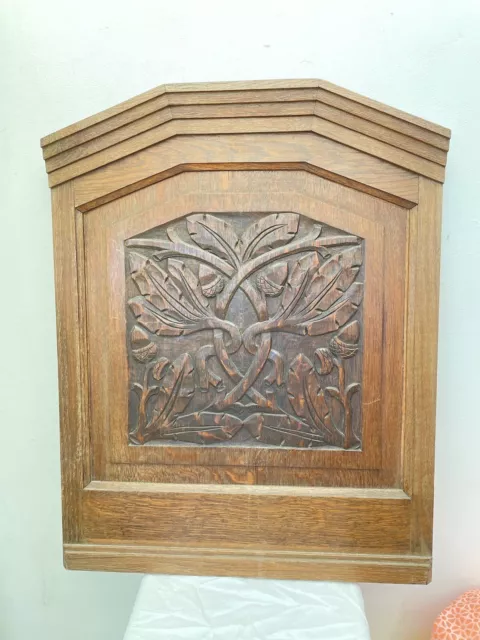 French Antique Carved Panel Door Buffet Oak Wood  26” X 20” Art Deco Acorns Wall