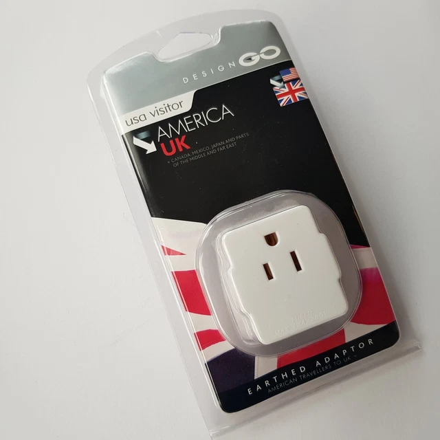 Enchufe adaptador eléctrico EE. UU. al Reino Unido para visitantes estadounidenses a Gran Bretaña conectado a tierra NUEVO