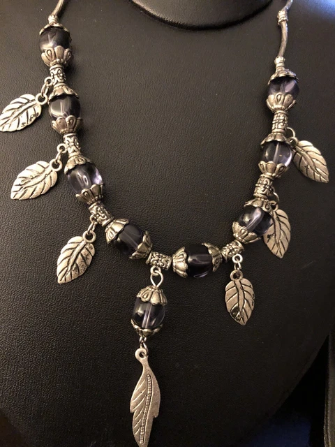 Silver Tone Beaded Aztec Style Necklace and Dangly Pierced Earring Set