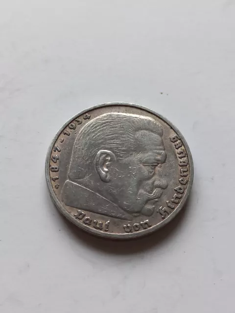 Deutsches Reich 5 RM 1936 G, 900er Silber, Paul von Hindenburg