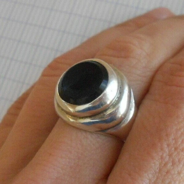 Bague Chevalière Theodor Fahrner - Argent 925 Et Onyx - Taille 60 - Occasion
