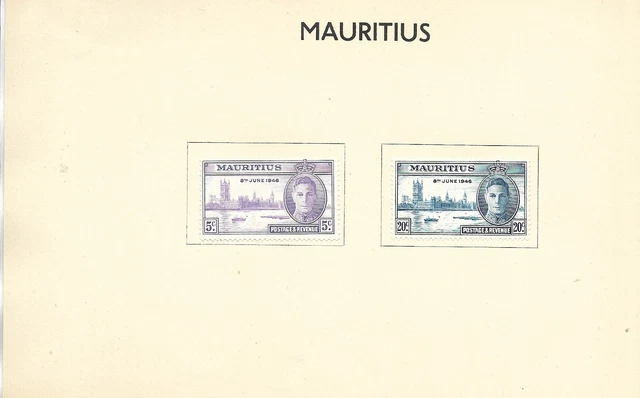 8/6/46 King George V1 Victory & Peace Mint Hinged Mauritius Stamps