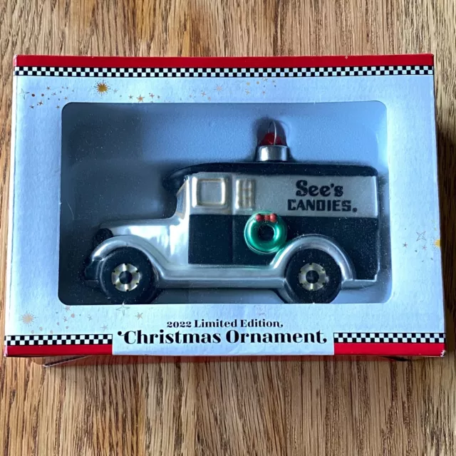 See's Candies Glass Christmas Delivery Truck Ornament 2022 Limited Edition NEW