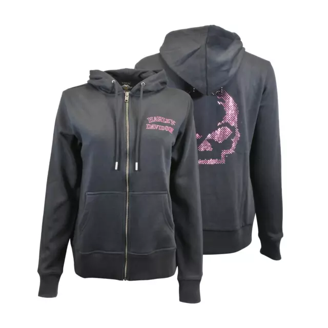 Harley-Davidson Women's Hoodie Black Willie G Skull Embellish Full Zip (S02)