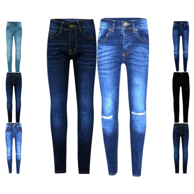 Girls Skinny Jeans Ripped Denim Pants Trousers Stretchy Jeggings Age 5-14 Years